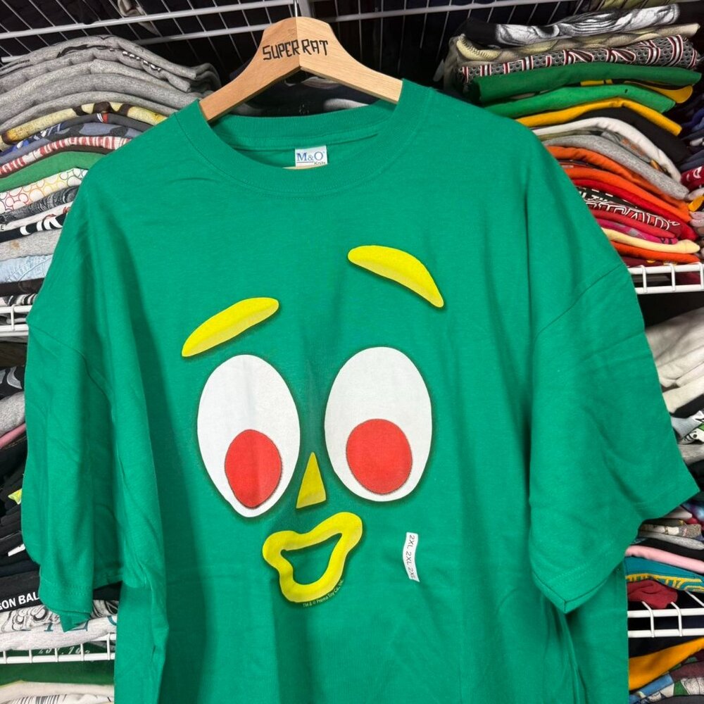 2000s Gumby face t shirt green xxl new without tags